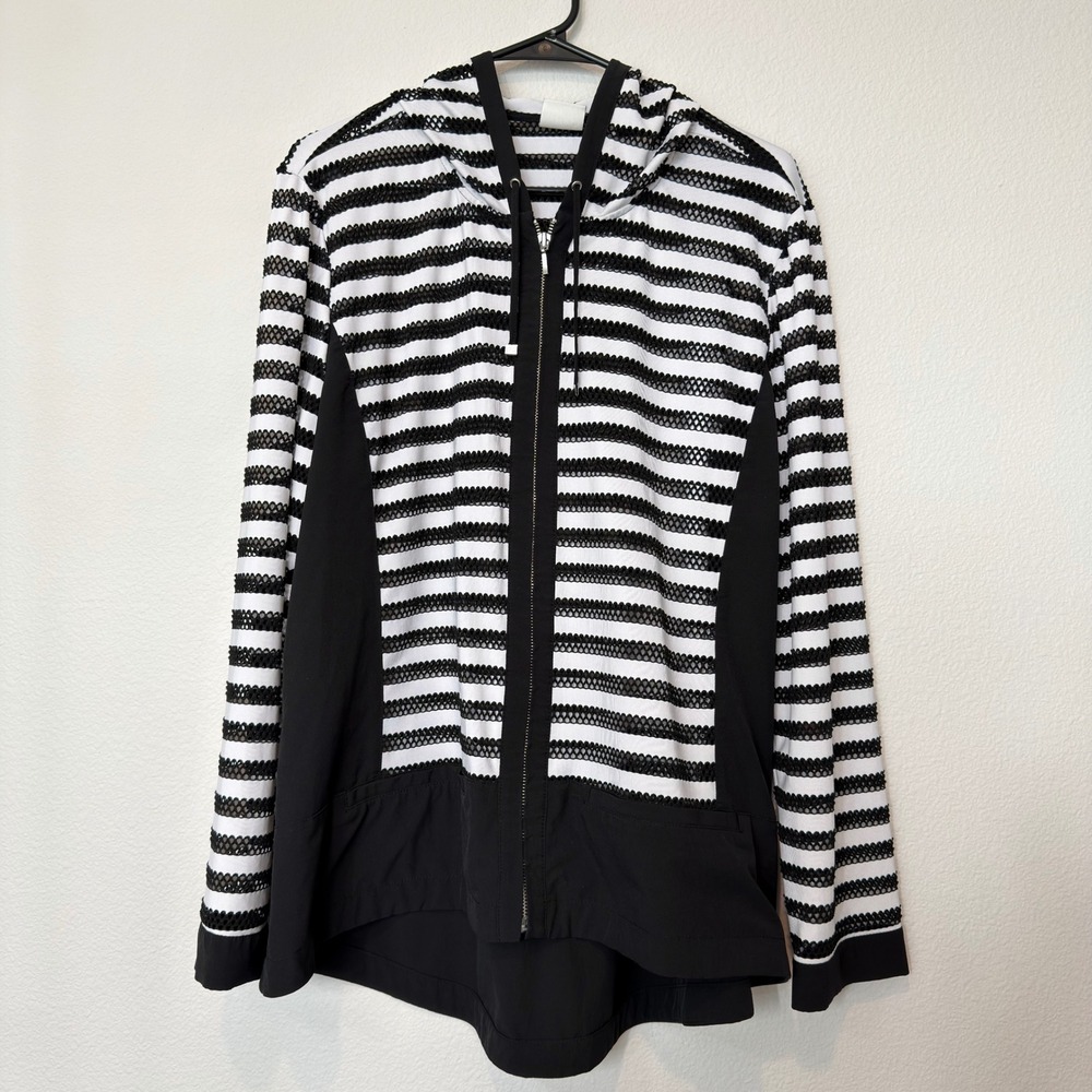 Zenergy by Chico's Zip Hoodie Womens 3 XL Black White‎ Striped Mesh